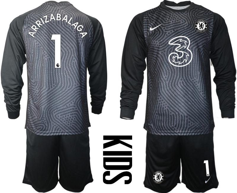 2021 Chelsea black Youth long sleeve goalkeeper #1 soccer jerseys